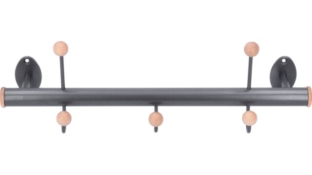 Hakenleiste Burg Stahl - Holz umbragrau metallic pulverbeschichtet ahorn natur lackiert - 412 mm lang  vor weißem Hintergrund