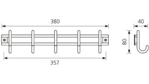Hakenleiste Schwentinental Edelstahl gebürstet - 380 mm lang  vor weißem Hintergrund