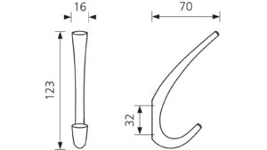 Hut- u. Mantelhaken Langenhagen Zamak vernickelt matt - 70 mm lang  vor weißem Hintergrund