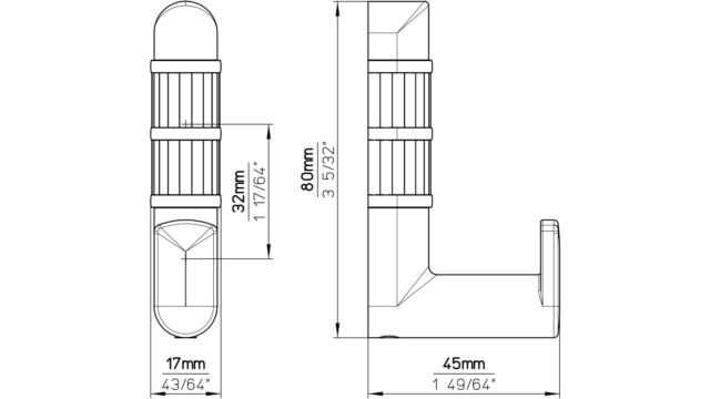 Haken Stroh-Hook Druckguss eisenfarbig gebürstet matt - 80 mm lang  vor weißem Hintergrund