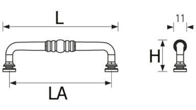 Landhausgriff Waltrop Zamak zinn antik - 106 mm lang  vor weißem Hintergrund