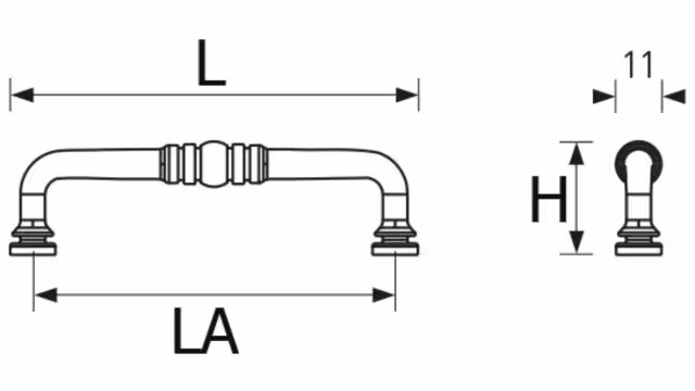 Landhausgriff Waltrop Zamak zinn antik - 106 mm lang  vor weißem Hintergrund