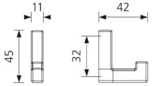 Mantelhaken Mühlheim Zamak verchromt matt - 42 mm lang  vor weißem Hintergrund