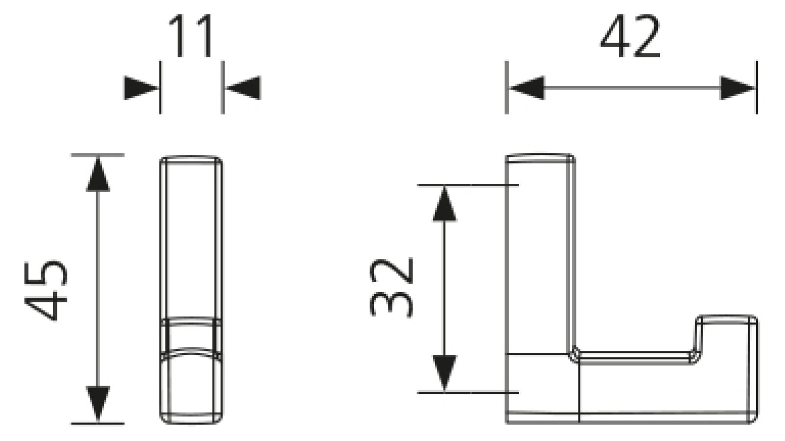 Mantelhaken Mühlheim Zamak verchromt matt - 42 mm lang  vor weißem Hintergrund