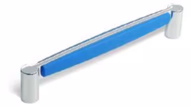 Griff Ahaus Zinkdruckguß - chrom glänzend, Kunststoff Gummieffekt - brilliantblau - 175 mm lang vor weißem Hintergrund