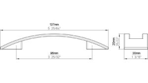 Griff Erwitte Zinkdruckguß - vernickelt feingeschliffen - 137 mm lang  vor weißem Hintergrund