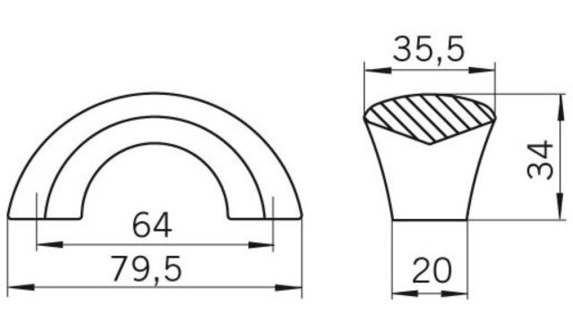 Griff Fürstenwalde Zinkdruckguß - chrom matt - 80 mm lang  vor weißem Hintergrund