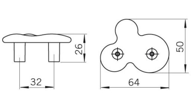 Griff Hemer Zinkdruckguß - chrom glänzend - 64 mm lang  vor weißem Hintergrund