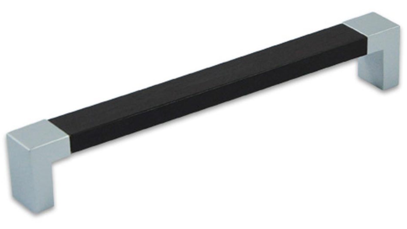 Moebelgriff-Osterhofen-alufarbig-eiche-Holz-Zinkdruckguss-laenge-202-769672 Griff Osterhofen Holz - eiche wengenfarbig gebeizt lackiert, Zinkdruckguß pulverbeschichtet - alufarbig - 202 mm lang vor weißem Hintergrund