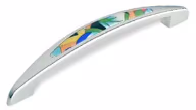 Griff Schwabach Zinkdruckguß - chrom glänzend, Kunststoff bedruckt - weiß-grün - 175 mm lang vor weißem Hintergrund