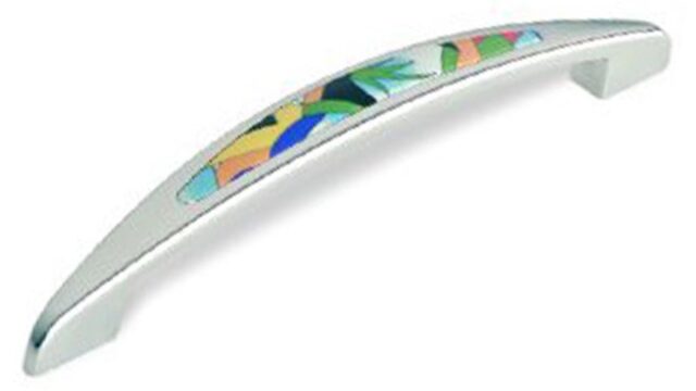 Griff Schwabach Zinkdruckguß - chrom glänzend, Kunststoff bedruckt - weiß-grün - 175 mm lang vor weißem Hintergrund