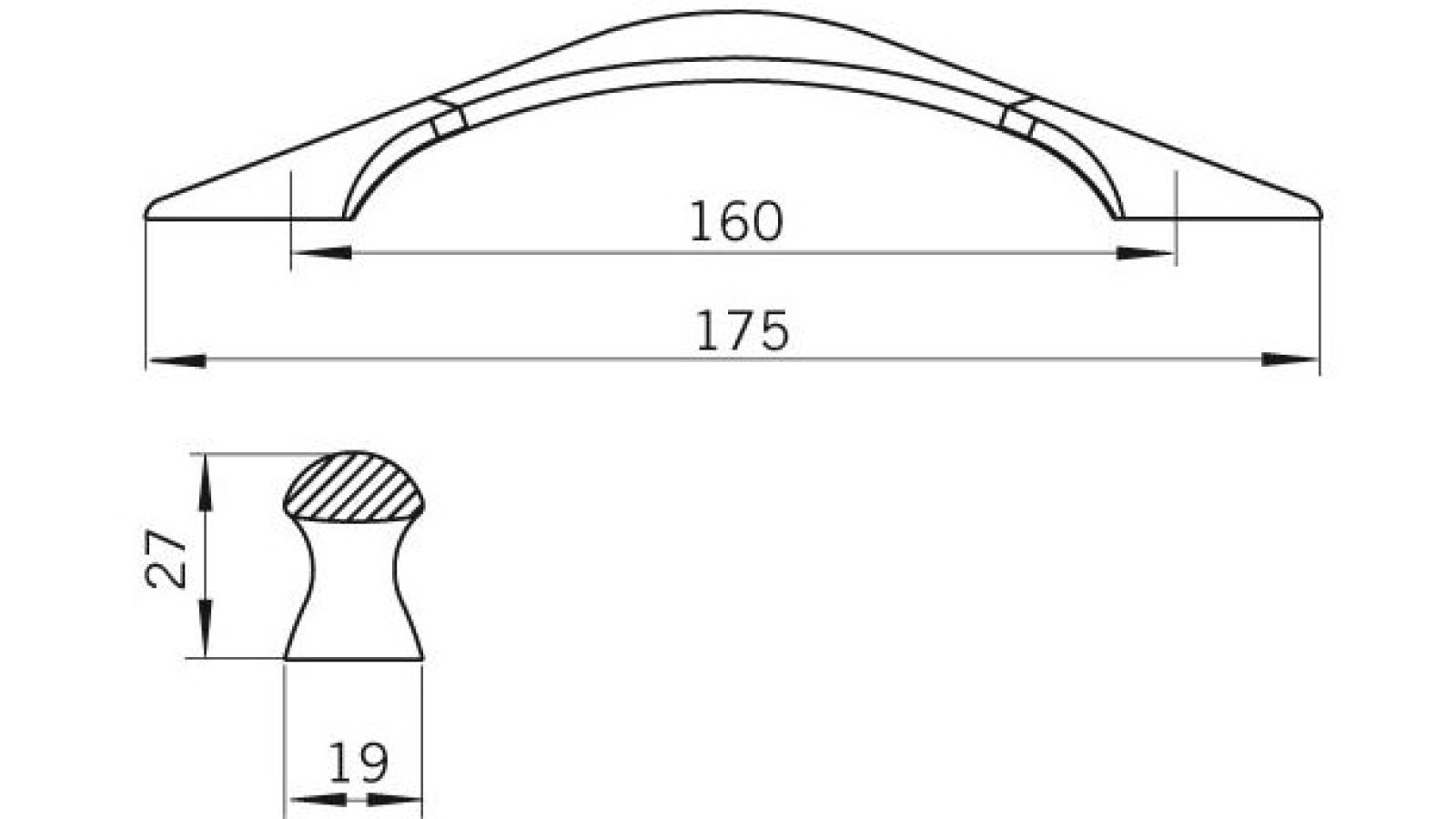 Griff Schwabach Zinkdruckguß - chrom glänzend, Kunststoff bedruckt - weiß-grün - 175 mm lang  vor weißem Hintergrund