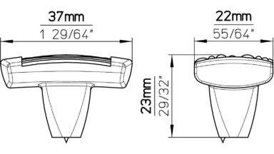 Knopf Beverungen Zinkdruckguß - altmessing brüniert - 37 mm lang  vor weißem Hintergrund