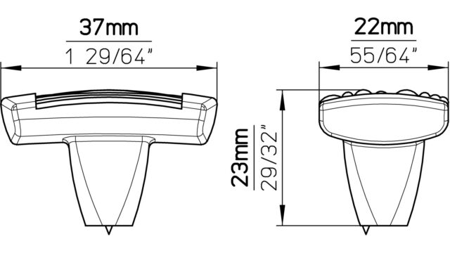 Knopf Beverungen Zinkdruckguß - altmessing brüniert - 37 mm lang  vor weißem Hintergrund