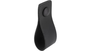 Knopf Maxhütte-Haidhof Druckguss schwarz Leder - 74 mm lang  vor weißem Hintergrund