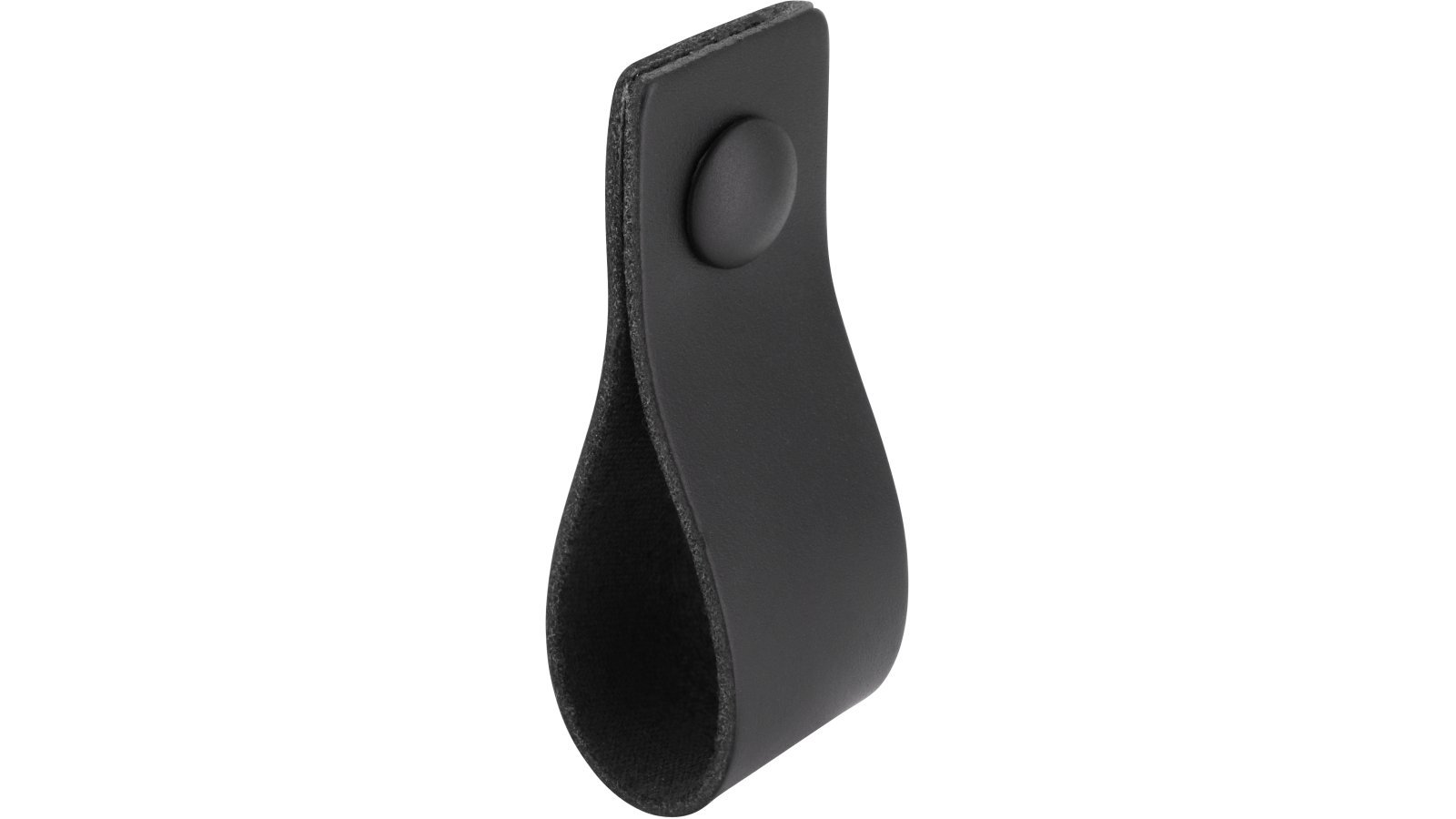 Knopf Maxhütte-Haidhof Druckguss schwarz Leder - 74 mm lang  vor weißem Hintergrund