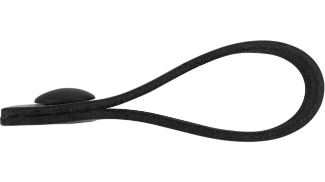Knopf Maxhütte-Haidhof Druckguss schwarz Leder - 74 mm lang  vor weißem Hintergrund