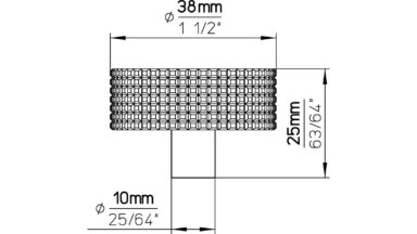 Knopf Steinau Druckguss schwarz matt pulverbeschichtet - 38 mm lang  vor weißem Hintergrund