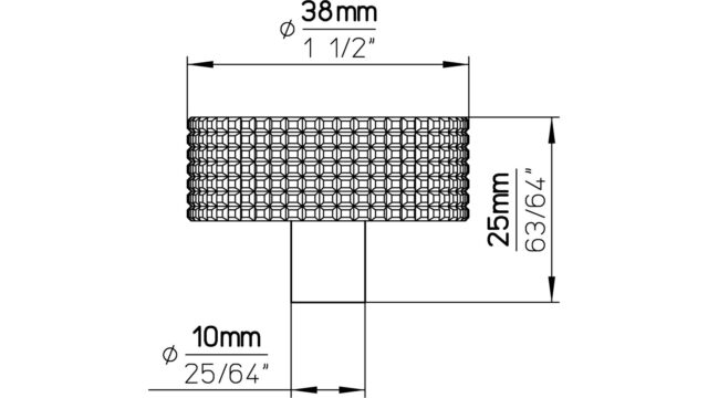 Knopf Steinau Druckguss schwarz matt pulverbeschichtet - 38 mm lang  vor weißem Hintergrund