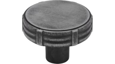 Knopf Stroh-Round Druckguss eisenfarbig gebürstet matt - 35 mm lang  vor weißem Hintergrund
