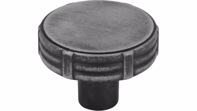 Knopf Stroh-Round Druckguss eisenfarbig gebürstet matt - 35 mm lang vor weißem Hintergrund