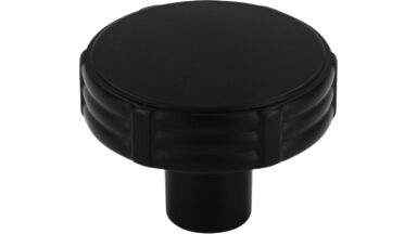 Knopf Stroh-Round Druckguss schwarz matt pulverbeschichtet - 35 mm lang  vor weißem Hintergrund