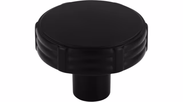 Knopf Stroh-Round Druckguss schwarz matt pulverbeschichtet - 35 mm lang vor weißem Hintergrund