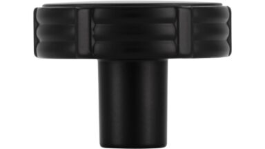 Knopf Stroh-Round Druckguss schwarz matt pulverbeschichtet - 35 mm lang  vor weißem Hintergrund
