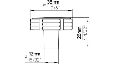 Knopf Stroh-Round Druckguss schwarz matt pulverbeschichtet - 35 mm lang  vor weißem Hintergrund