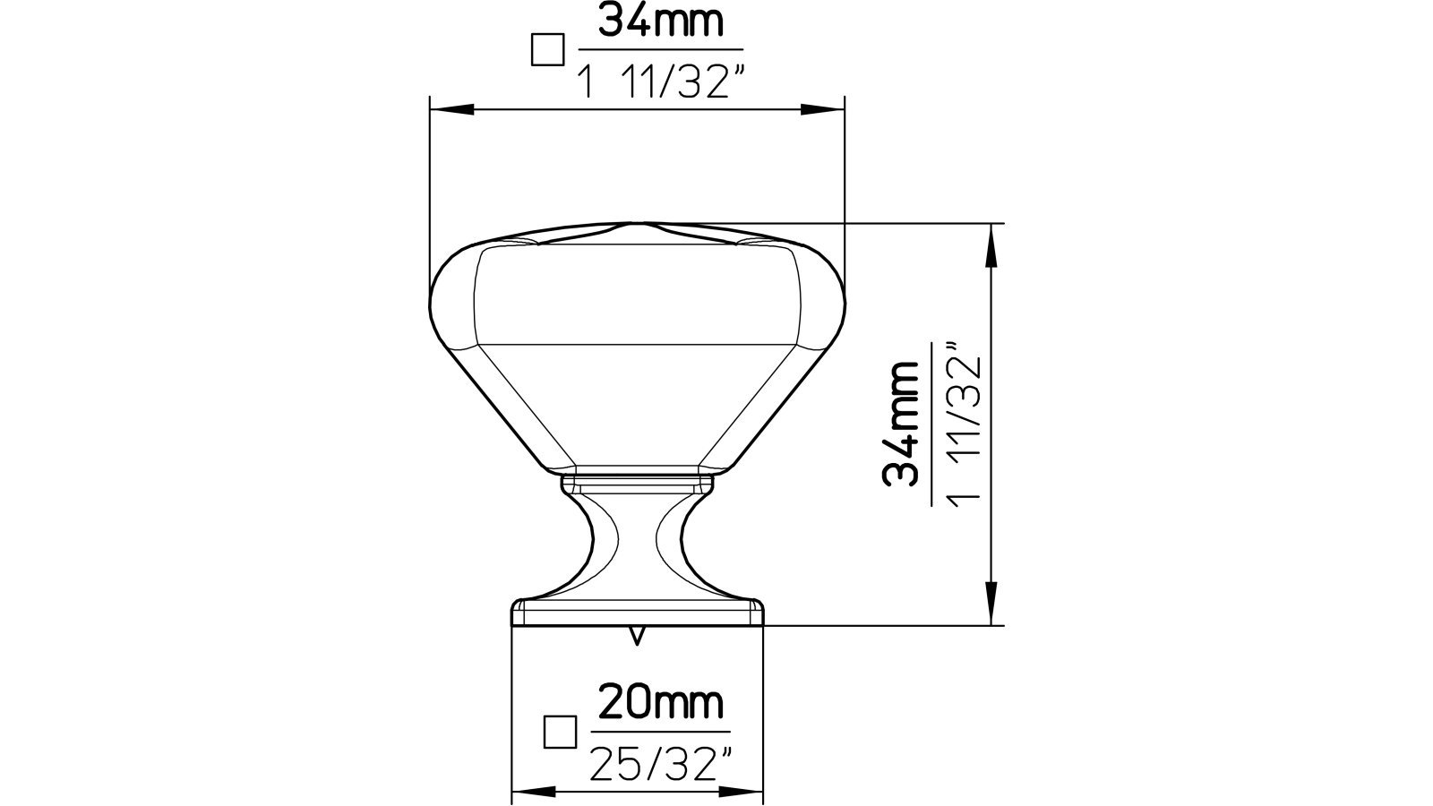 Knopf  Druckguss Porzellan weiß schwarz matt pulverbeschichtet - 34 mm lang  vor weißem Hintergrund