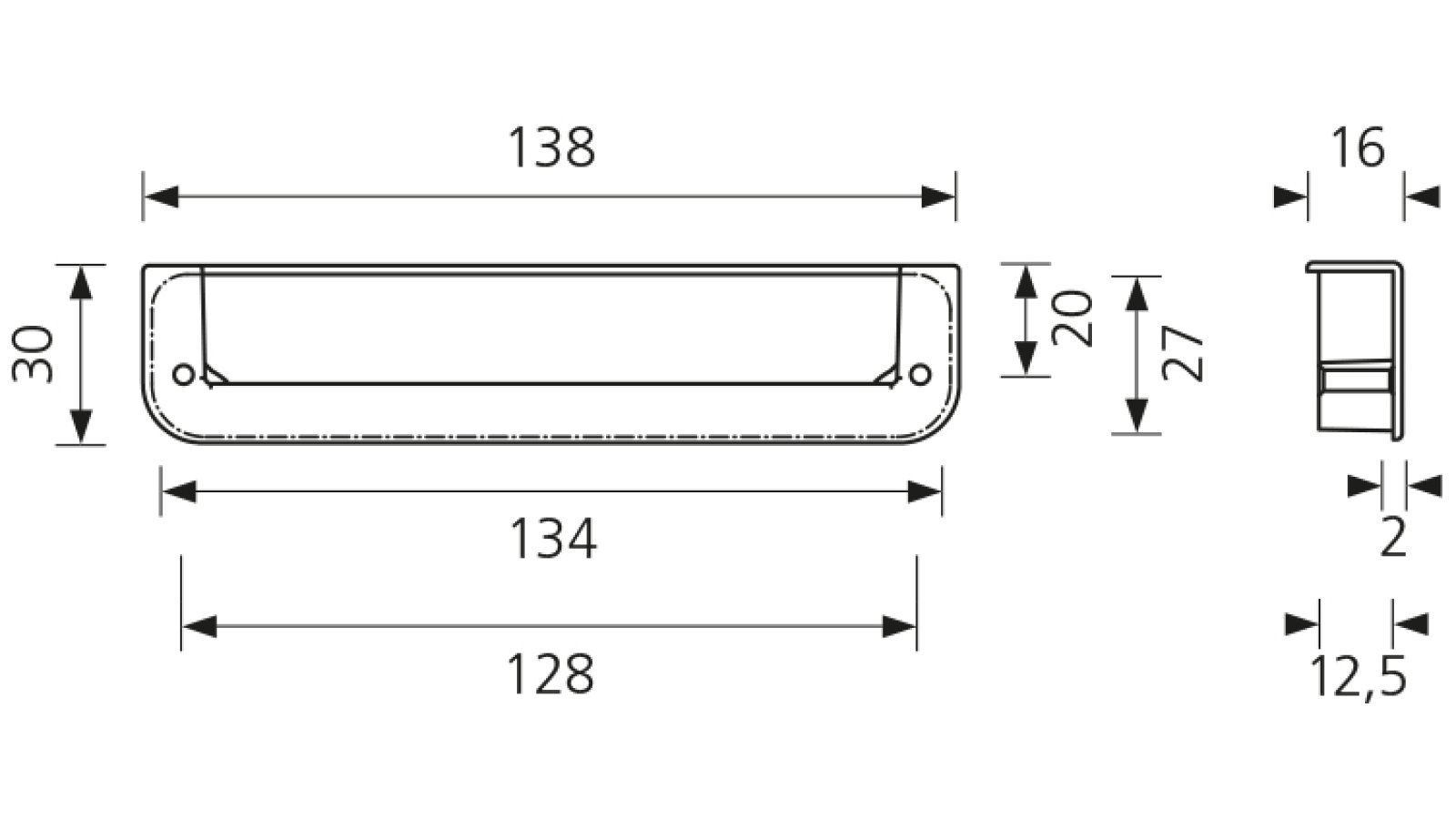 Muschelgriff Eberswalde Zamak verchromt poliert - 138 mm lang  vor weißem Hintergrund