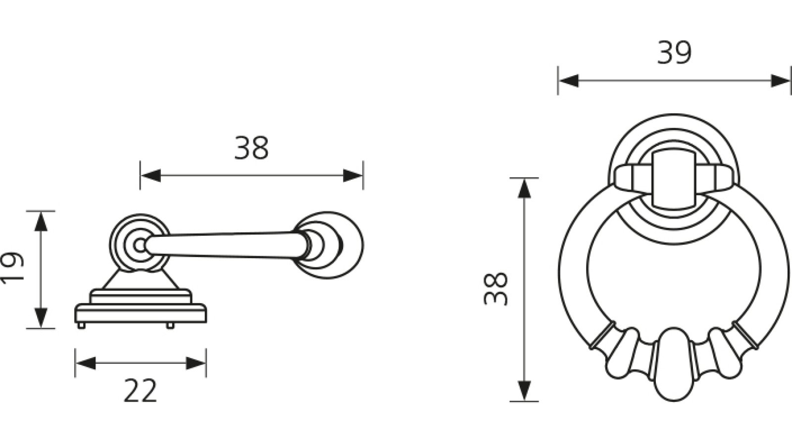 Ringgriff-Trier-brueniert-Zinkdruckguss-laenge-47-SW-217552-technische-zeichnung Ringgriff Trier Zamak brüniert - 47 mm lang vor weißem Hintergrund