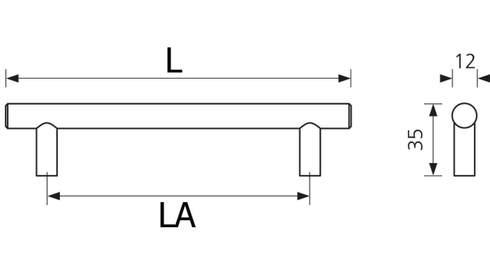 Stangengriff Burscheid Stahl verchromt poliert - 296 mm lang  vor weißem Hintergrund