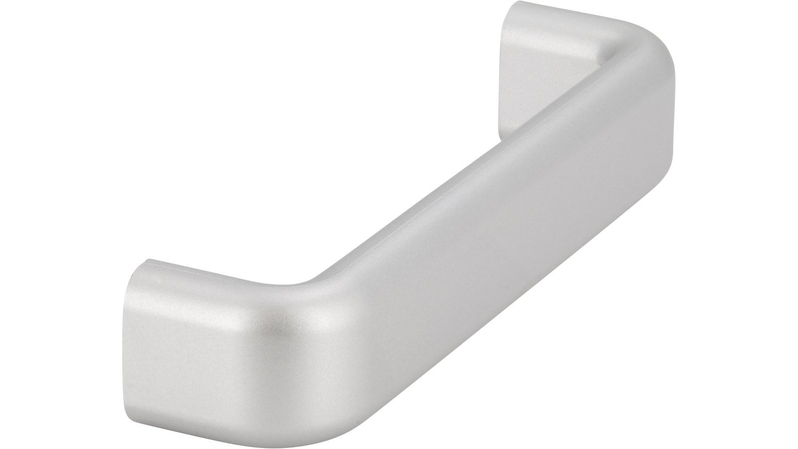 Griff Mönchengladbach Kunststoff metallisiert weißaluminium - 108 mm lang  vor weißem Hintergrund