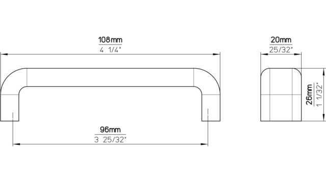 Griff Mönchengladbach Kunststoff metallisiert weißaluminium - 108 mm lang  vor weißem Hintergrund