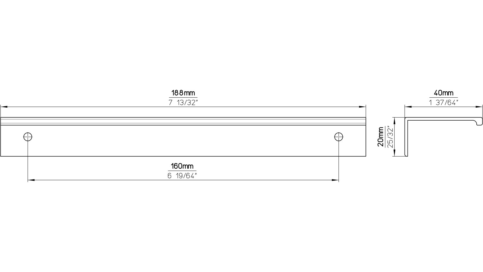 Griffleiste Gudensberg Aluminium schwarz matt pulverbeschichtet - 188 mm lang  vor weißem Hintergrund