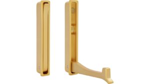 Klapparm Hude Druckguss gold matt gebürstet - 93 mm lang  vor weißem Hintergrund