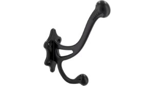 Haken Meßstetten Druckguss schwarz matt pulverbeschichtet - 147 mm lang  vor weißem Hintergrund