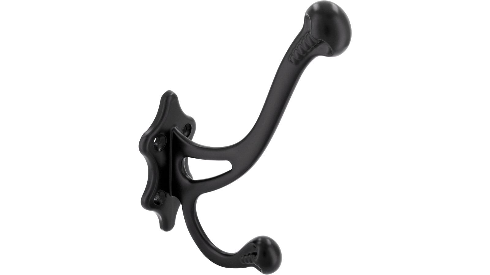 Haken Meßstetten Druckguss schwarz matt pulverbeschichtet - 147 mm lang  vor weißem Hintergrund