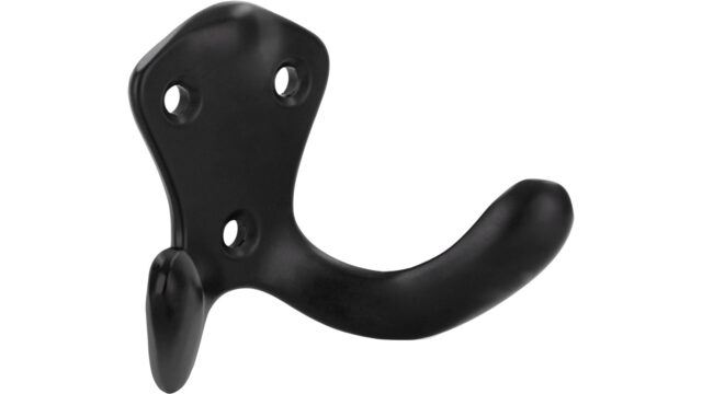 Haken Sundern Druckguss schwarz matt pulverbeschichtet - 47 mm lang  vor weißem Hintergrund