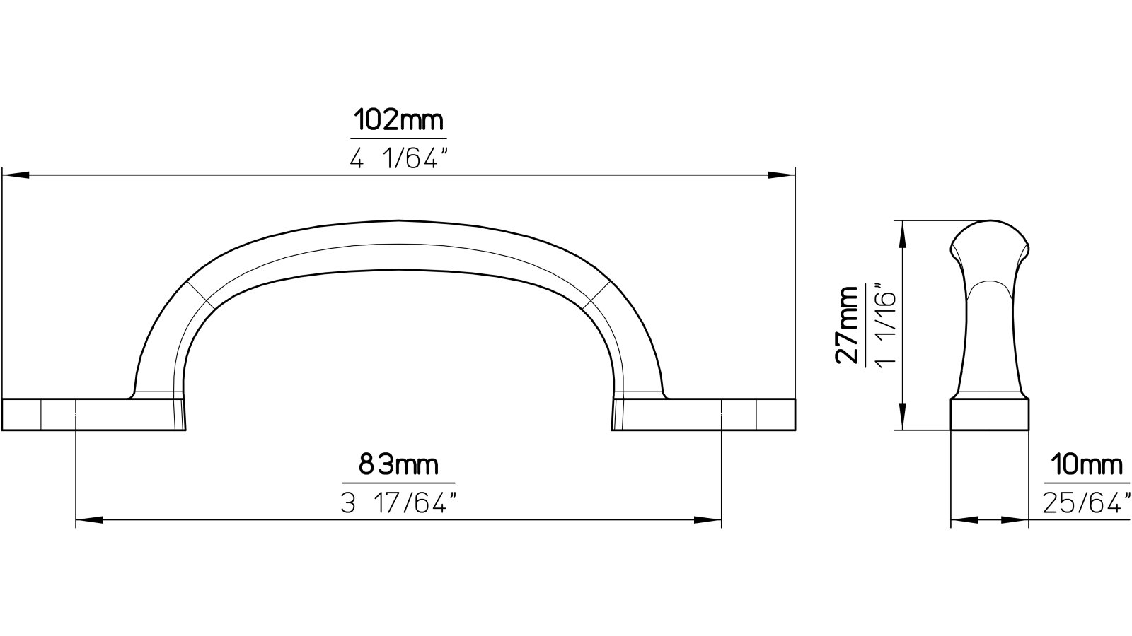 Griff Hünstetten Druckguss schwarz matt pulverbeschichtet - 102 mm lang  vor weißem Hintergrund