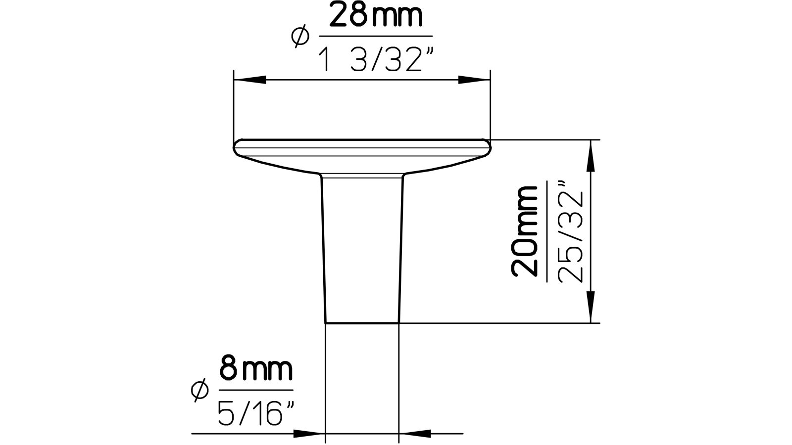 Knopf Betzdorf Druckguss schwarz matt pulverbeschichtet - 28 mm lang  vor weißem Hintergrund
