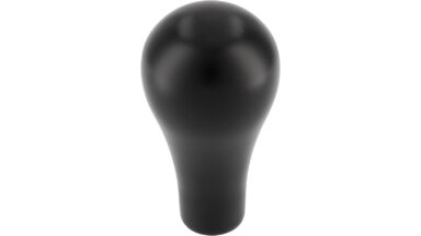 Knopf Everswinkel Druckguss schwarz matt pulverbeschichtet - 16 mm lang vor weißem Hintergrund