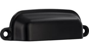 Muschel Weinböhla Druckguss schwarz matt pulverbeschichtet - 97 mm lang  vor weißem Hintergrund