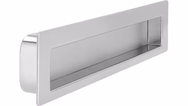 Muschel Worpswede Druckguss - Stahl chrom glänzend chrom matt - 176 mm lang vor weißem Hintergrund