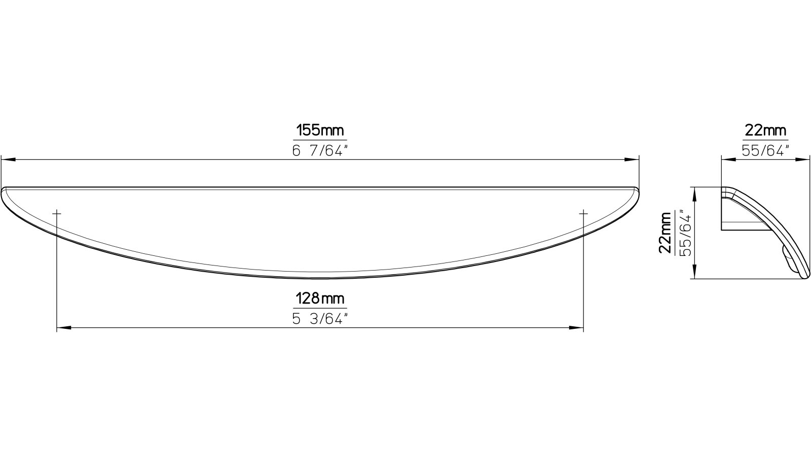Griffleiste Heiligenhafen Druckguss anthrazit matt - 155 mm lang  vor weißem Hintergrund