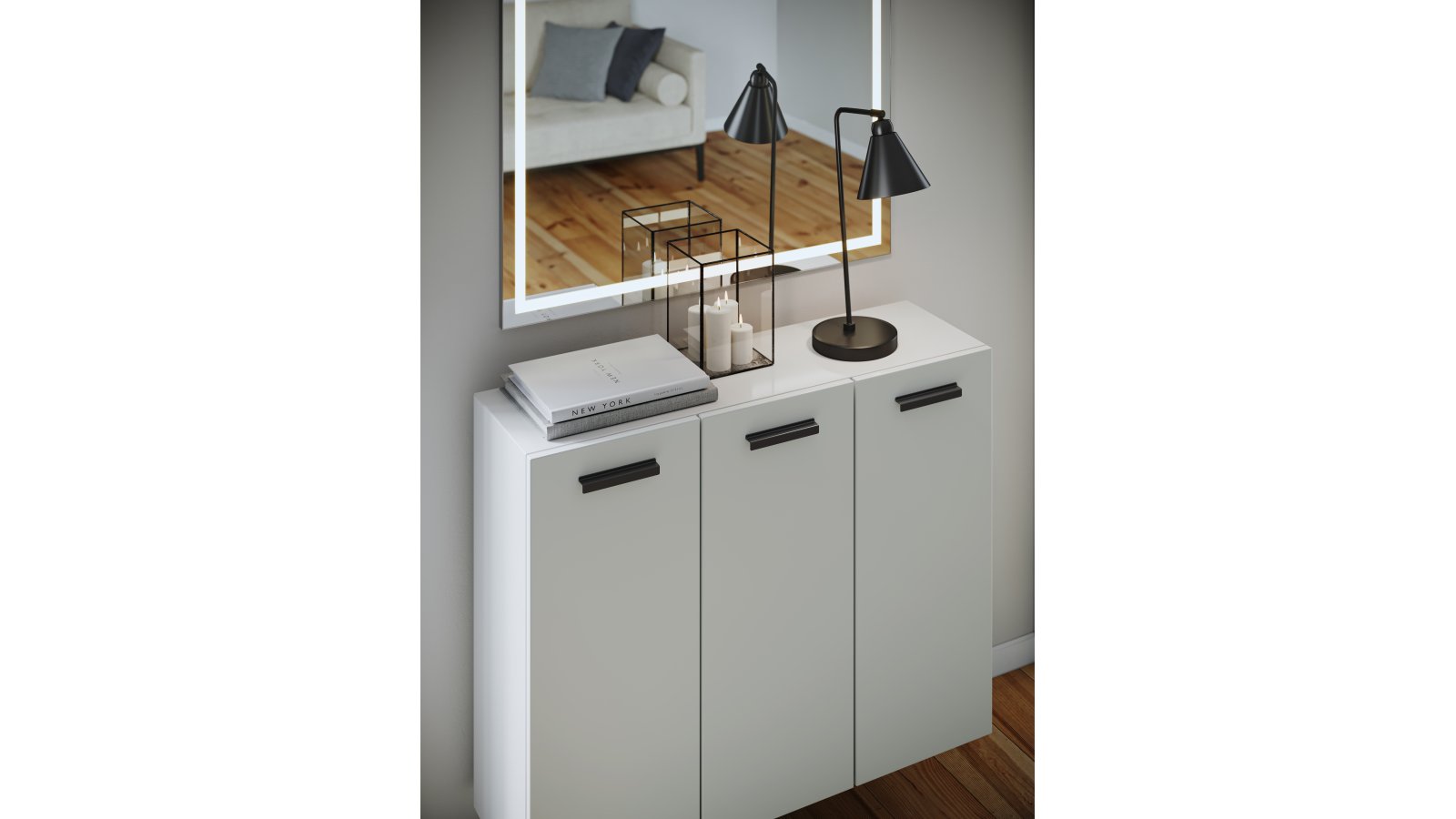 Griffleiste-Niebuell-schwarz-Zinkdruckguss-laenge-150-918536-anwendung Griffleiste Niebüll Druckguss schwarz matt pulverbeschichtet - 150 mm lang vor weißem Hintergrund