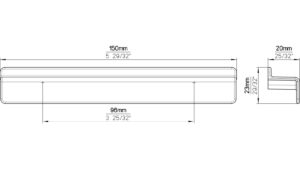 Griffleiste-Niebuell-schwarz-Zinkdruckguss-laenge-150-918536-technische-zeichnung Griffleiste Niebüll Druckguss schwarz matt pulverbeschichtet - 150 mm lang vor weißem Hintergrund