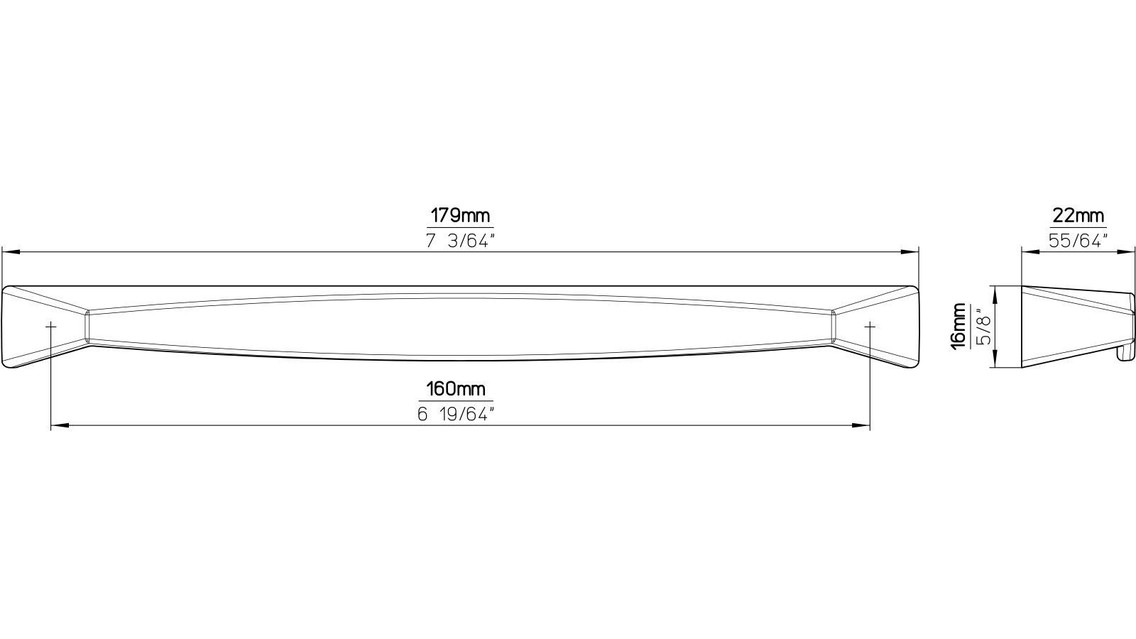 Griffleiste Oberhausen-Rheinhausen Druckguss schwarz matt pulverbeschichtet - 179 mm lang  vor weißem Hintergrund