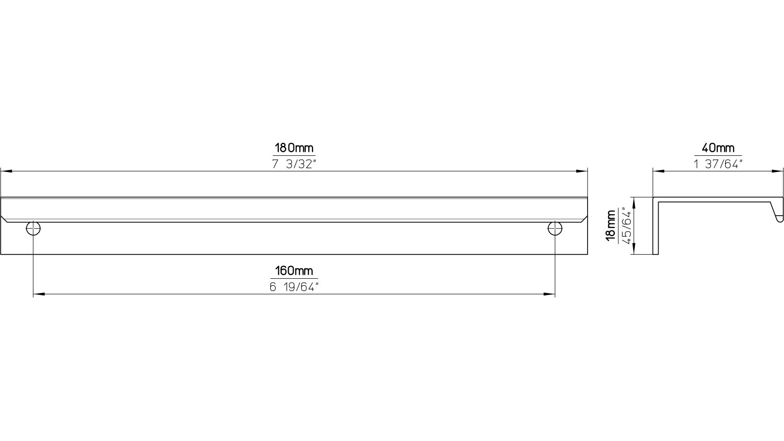 Griffleiste Ottendorf-Okrilla Aluminium schwarz matt pulverbeschichtet - 180 mm lang  vor weißem Hintergrund